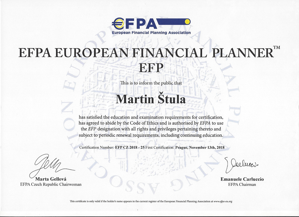 Certifikat EFP Martin Štula