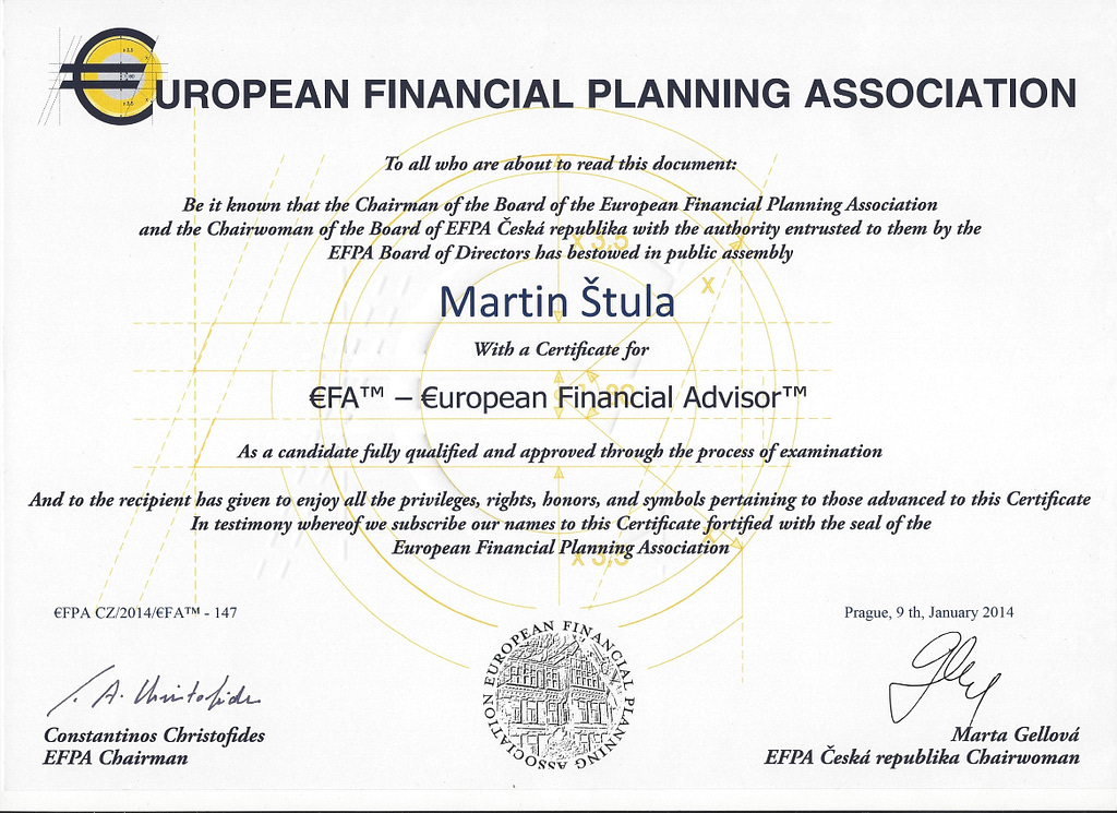 Certifikát EFA Martin Štula